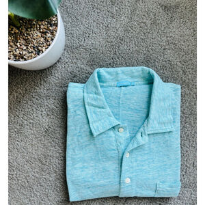 EUC Men’s H.McLaughlin Linen Blend Lightweight Turquoise Polo Shirt | Sz XL